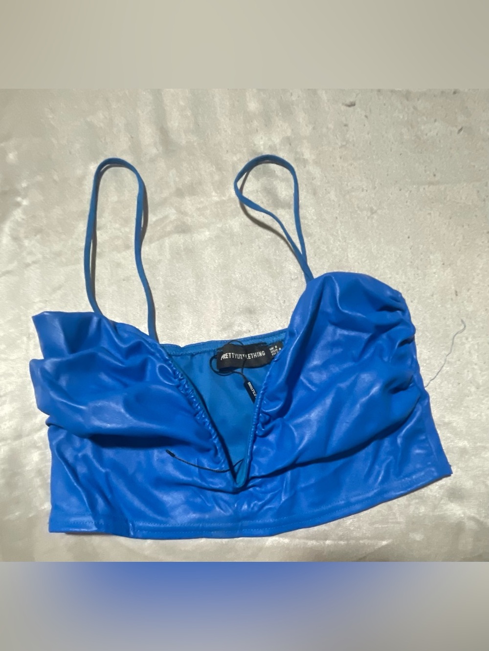PrettyLittleThing Blue Faux Leather Crop Cami
